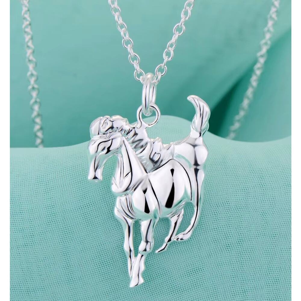 925 sterling Silver Stamp Silver Color 18”Necklace elegant horse pendants Unisex